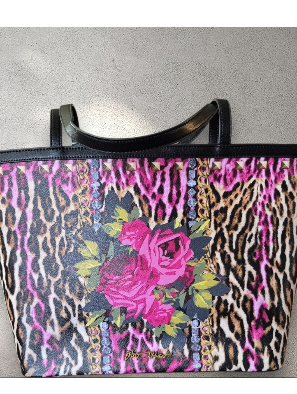 Betsey Johnson Leopard Embroidered Floral Patch Tote Bag - Picture 3 of 13